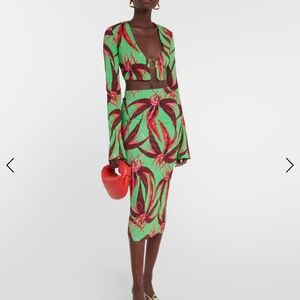 LOUISA BALLOU Vibrant Green and Red Floral Two-Piece Set